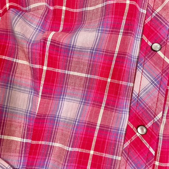 Uno Core Pink & Purple Plaid Short Sleeve Shirt with Pearl Snap Buttons & Tie - Picture 7 of 7